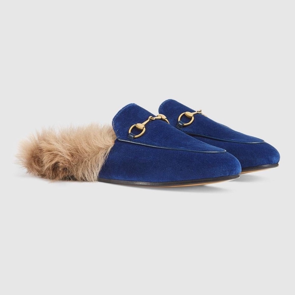 Gucci Princetown Fur-Lined Velvet Mules